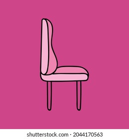 Cute hand drawn cartoon pink office chair with comfortable and soft back, straight legs. Vector clipart illustration isolated on background.