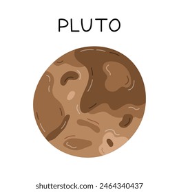 Cute hand drawn cartoon Pluto. Planet of Solar System and Galaxy. Childish simple doodle isolated on white. Astronomy celestial body for kids education, outer space infographic, astrology design.