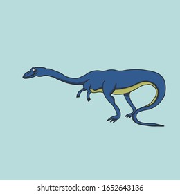 Cute hand drawn cartoon vector Dinosaur with Blue Background. Print for textile, nursery, kids apparel, poster, postcard.