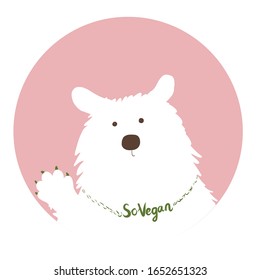 Cute hand drawn cartoon vector Vegan Polar bear in Pink Circle. Childish print for nursery, kids apparel, poster, postcard. Vector Illustration
