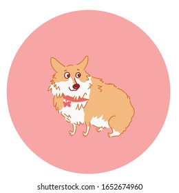 Cute hand drawn cartoon vector corgi dog in Pink Circle. Print for textile, nursery, kids apparel, poster, postcard. Vector Illustration