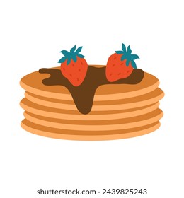 cute hand drawn cartoon vector pancakes with strawberry fruits and chocolate 