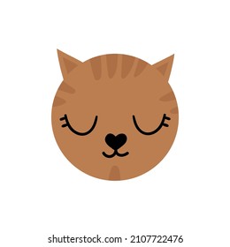 Cute hand drawn cat.
Brown animal's face with nice elements, whiskers, eyes. Vectir illustration isolated on white