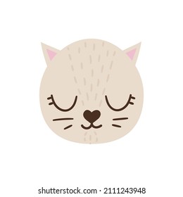 Cute hand drawn cat.
Coored animal's face with nice elements, whiskers, eyes. Vectir illustration isolated on white