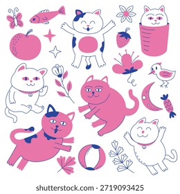 Nette handgezeichnete Katze Doodle Aufkleber Kollektion