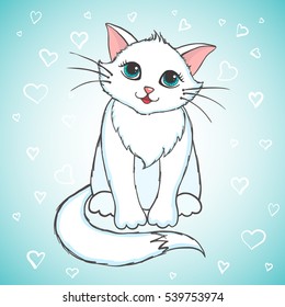 Cute hand drawn cat. Greeting card with kitten. Vector illustration