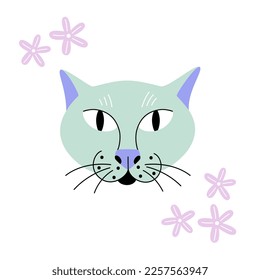 Cute hand drawn cat head isolated. Vector illustration of animal pet face