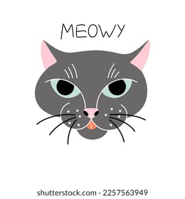 Cabeza de gato dibujada a mano. Ilustración vectorial de la cara de mascota animal