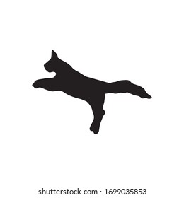 Cute hand drawn cat in jumping motion on white background. Vector adorable animals in trendy Scandinavian style. Funny, cute, hygge illustration for poster, banner, print, decoration kids playroom.