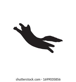 Cute hand drawn cat in jumping motion on white background. Vector adorable animals in trendy Scandinavian style. Funny, cute, hygge illustration for poster, banner, print, decoration kids playroom.