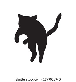 Cute hand drawn cat in jumping motion on white background. Vector adorable animals in trendy Scandinavian style. Funny, cute, hygge illustration for poster, banner, print, decoration kids playroom.
