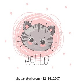 Cute hand drawn cat. Kitten vector illustration.