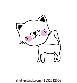 Cute hand drawn cat on white background. Design element for kid t-shirt.
