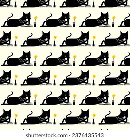 Cuto gato dibujado a mano Patrón de Seamless. para tejidos, papel impreso, papel textil y papel pintado
