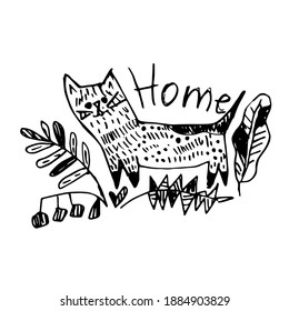 Cute hand drawn cat. Vector illustration.