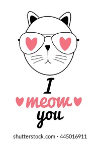 Cute Hand Drawn Cat Vector Illustration. I Love You Concept EPS10
