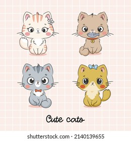 Cute hand drawn cats collection for kids