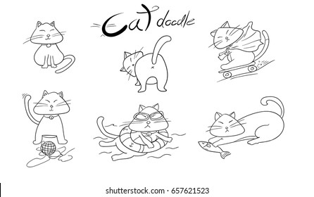 cute hand drawn cats. doodle Animals vector illustration 