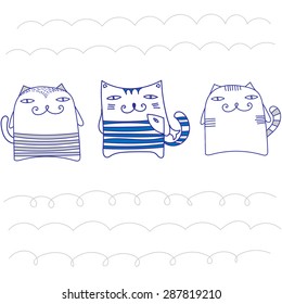 Cute hand drawn cats greeting card template. 