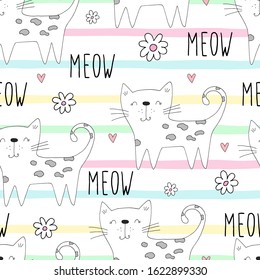 Cute hand drawn cats seamless pattern background