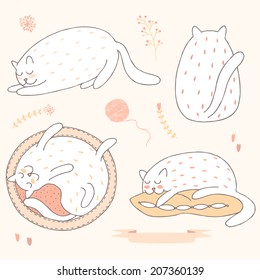 cute hand drawn cats set