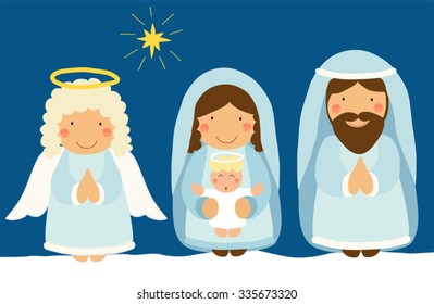 Cute hand drawn characters of Nativity scene can be used as Christmas school play banner