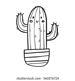 Cute hand drawn cheerful cactus doodle