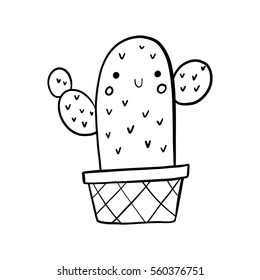 Cute hand drawn cheerful cactus doodle