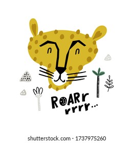 Cute hand drawn cheetah. Wild cat. Can be used for shirt design, fashion print design, kids wear, textile design, greeting card.