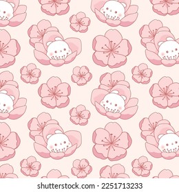 cute hand drawn cherry blossoms blooming seamless pattern kawaii doodle
