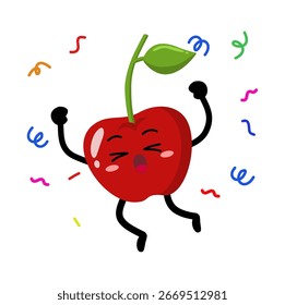 Cute Hand Drawn Cherry Celebration Jump