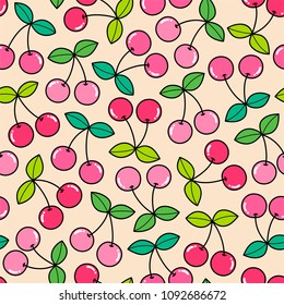 Cute hand drawn cherry seamless pattern background