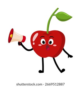 Cute Hand Drawn Cherry Speaking Using Megaphone Bravely