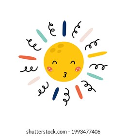 Cute hand drawn childish sun Scandinavian style vector illustration