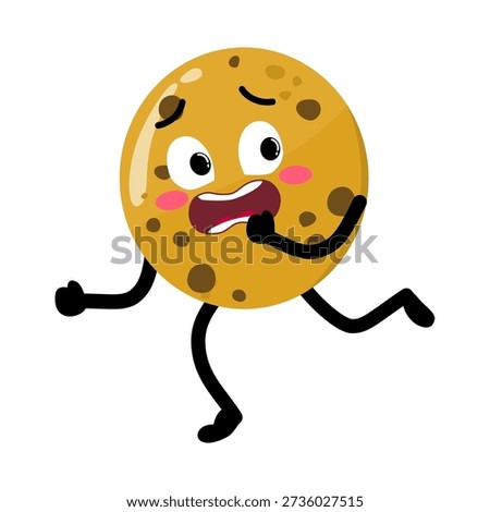 Cute Hand Drawn Choco Chips Cookie Running Away Terrified