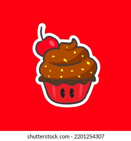 Ilustrador de vectores de tarta de chocolate con mano corto