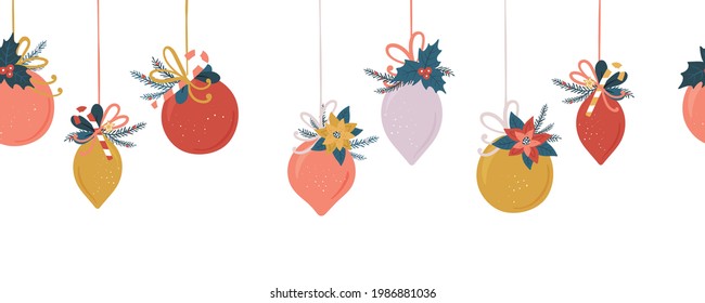 Cute hand drawn christmas baubles with decoration, lovely christmas seamless pattern, great for textiles, wrapping, banners, wallpapers - vector design