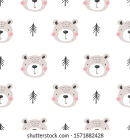 Cute hand drawn Christmas bear - vector seamless pattern. Great for designing baby clothes.