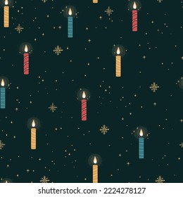 Cute hand drawn christmas candles with glow and snowflakes, great for banners, wallpapers - vector design