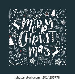 Cute hand drawn Christmas design, lovely doodle sujet, great for banners, wallpapers, covers, invitations-vector design