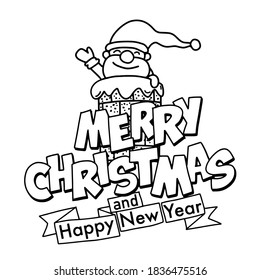 Cute hand drawn Christmas doodles, Santa Claus smiling and waving his hand over the chimney.  , illustration for coloring book, Each on a separate layer.
