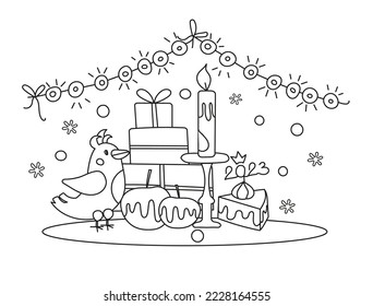 Cute hand drawn Christmas elements. New Year and Christmas doodle for coloring book