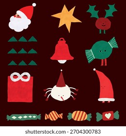 Lindo conjunto de Elementos de Navidades dibujadas a mano