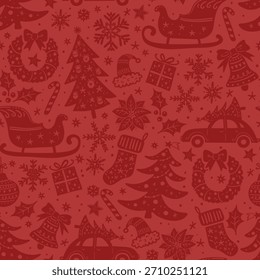 Elementos de Natal desenhados à mão bonito, fundo festivo divertido, ótimo para têxteis, papéis de parede, design de superfície - vetor