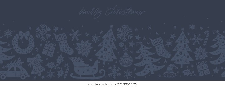 Elementos de Natal desenhados à mão bonito, fundo festivo divertido, ótimo para têxteis, papéis de parede, design de superfície - vetor