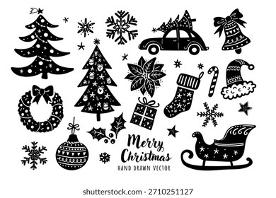 Cute hand drawn christmas elements, flat design, great for print, textiles, wallpapers, decorations - vector design