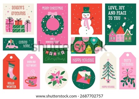 Cute hand drawn christmas elements, lovely vector illustrations with vibrant colors, great for cards, invitations, prints