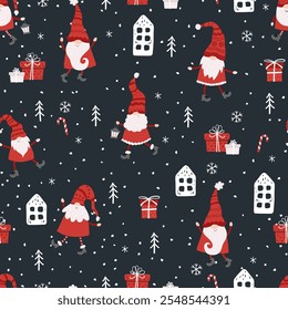 Cute hand drawn christmas gnomes with fun hats and boots, great for textiles, wrapping, backgrounds - vector design