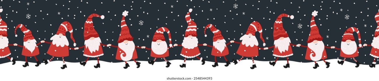 Cute hand drawn christmas gnomes with fun hats and boots, great for textiles, wrapping, backgrounds - vector design