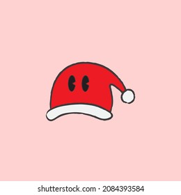 A Cute Hand Drawn Christmas Hat - Amazing cute minimalist vector christmas hat character suitable for sticker, fall, children book, clip art, decoration, animation, design asset and illustration